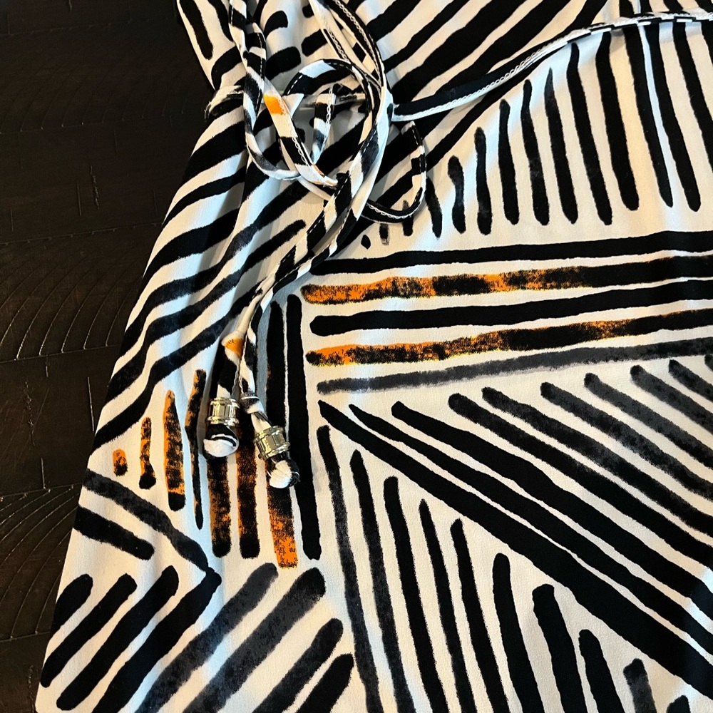 Ivanka Trump Geometric Black and White Dress with Pink and Orange Highlights